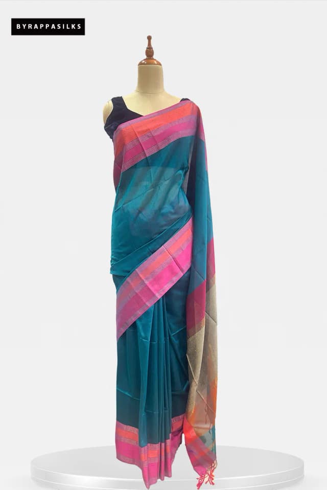 Maheshwari Cotton saree Bottle Green QS294632
