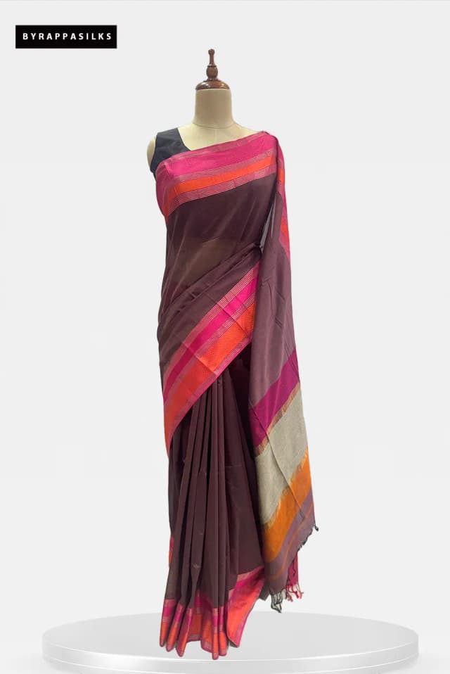 Maheshwari Cotton saree Brown QS294632