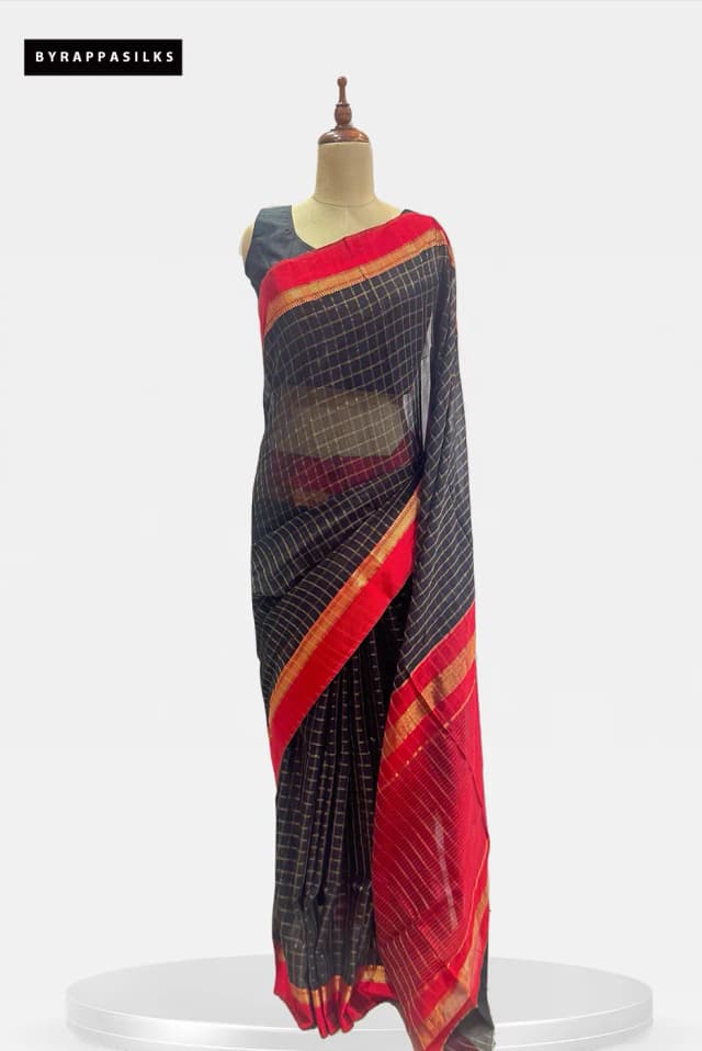 Maheshwari Cotton saree With Checks Black QS294631