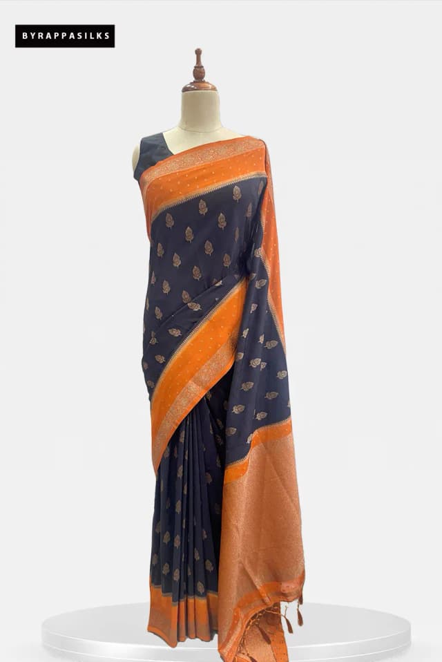 Semi Khaddhi Georgette Saree Dark Grey QS295357
