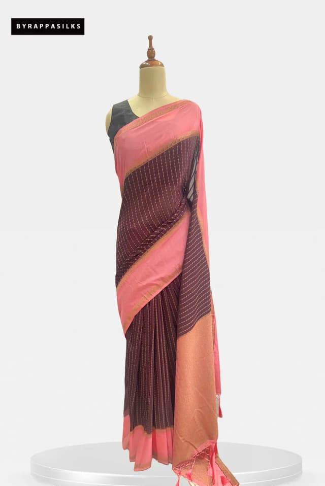 Semi Khaddhi Georgette Saree Brown QS295379