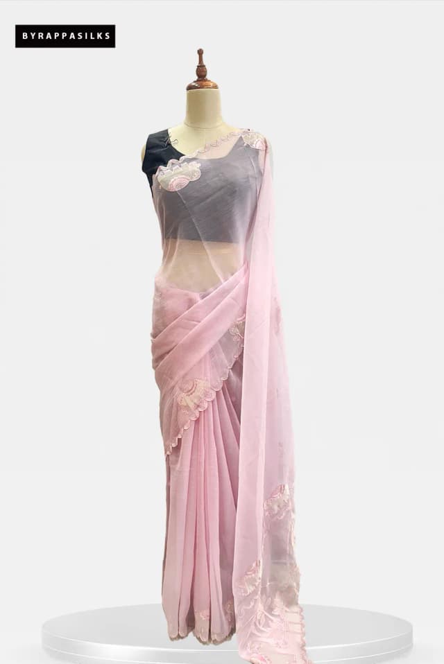 Organza Saree With Aplic Work Lavender Pink QS295239
