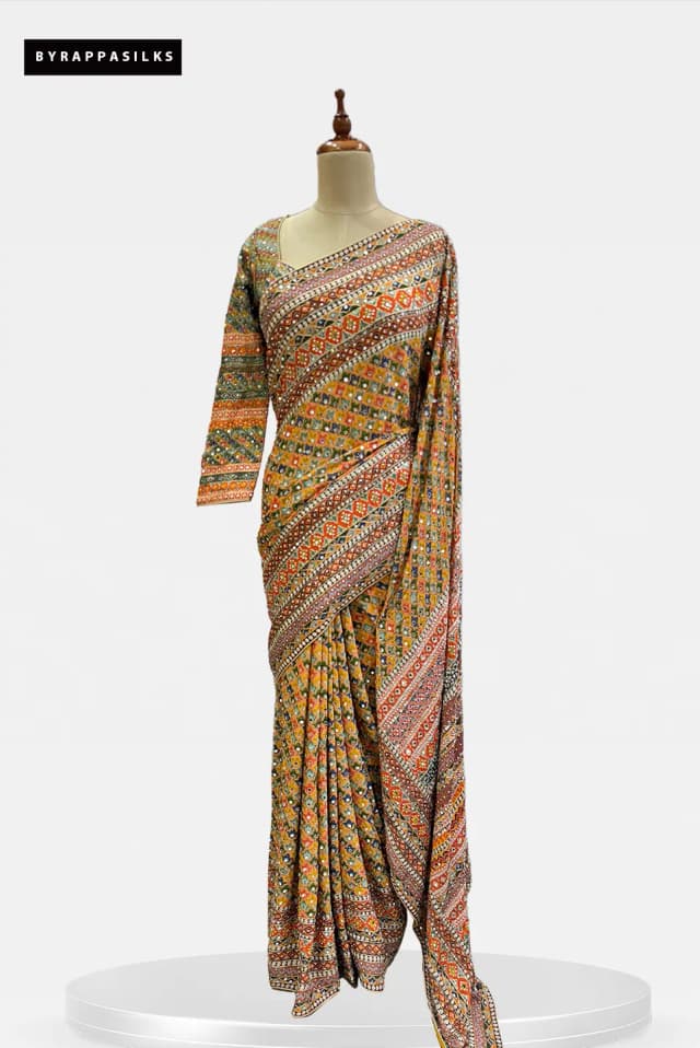 Cocktail saree Yellow with Sequence & Blouse QW205693