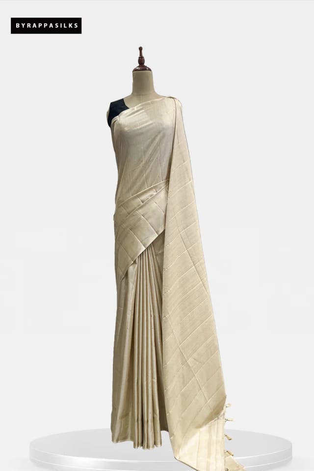 Semi Tussar Saree Half-White Colour QS299443