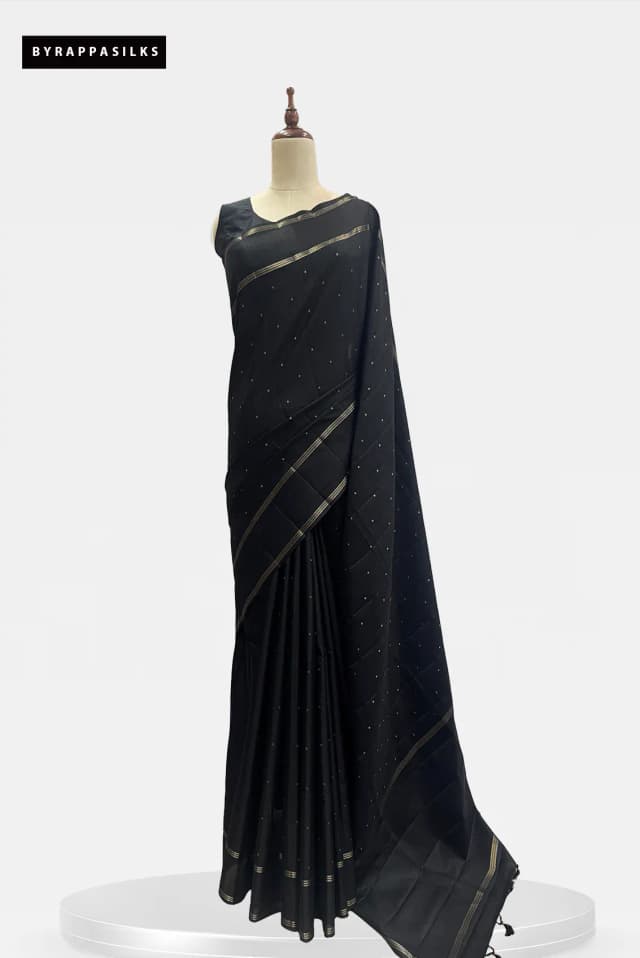 Semi Tussar Saree Black Colour QS299439