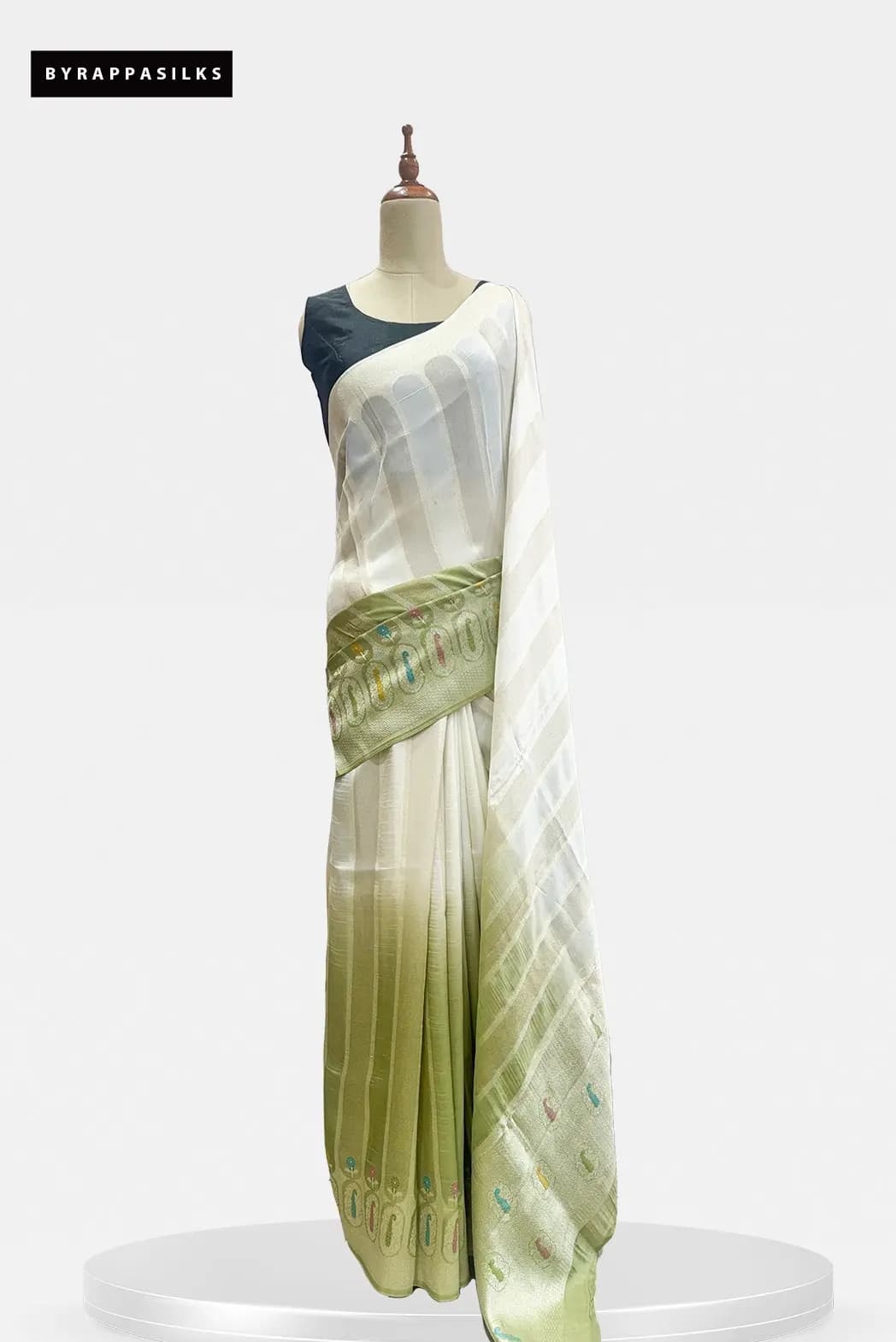 Banarasi Saree With Meenakari Work White & Green QS305718