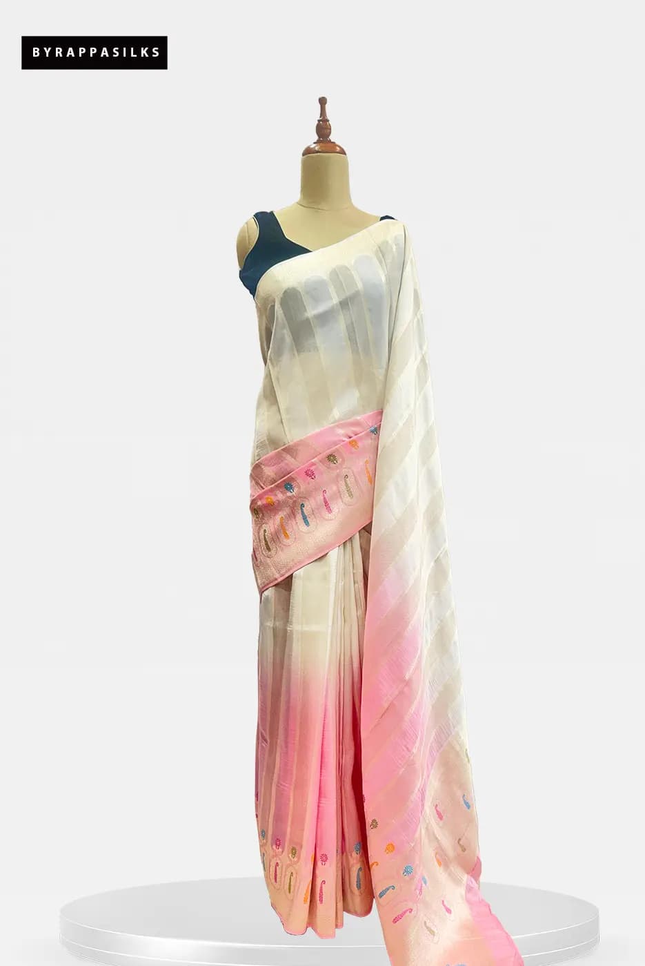 Banarasi Saree With Meenakari Work White & Pink QS305718