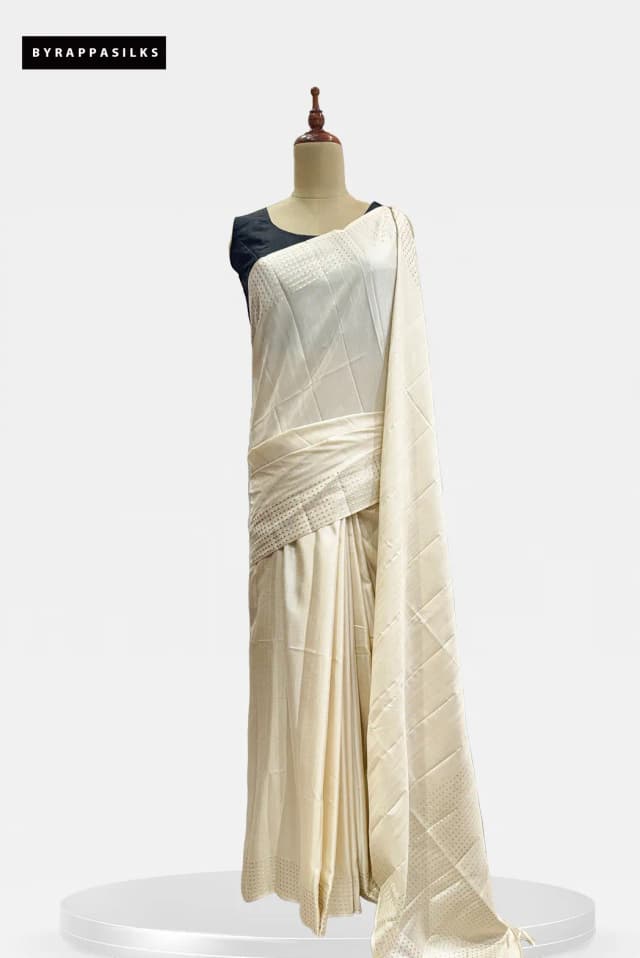 Semi Tussar Saree Cream Colour QS303501