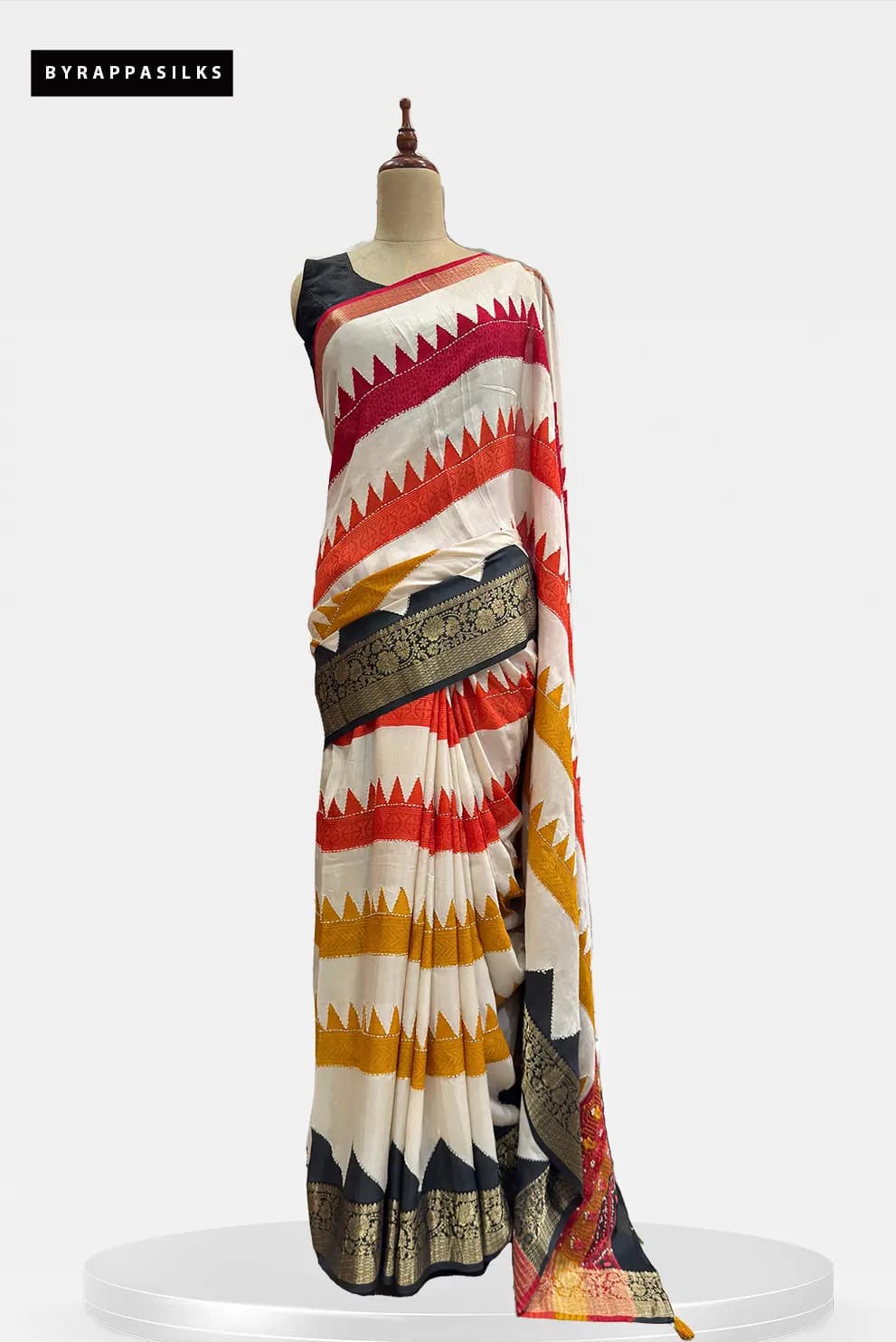 Fancy Saree Striking Temple Geometric Print  - QS301097