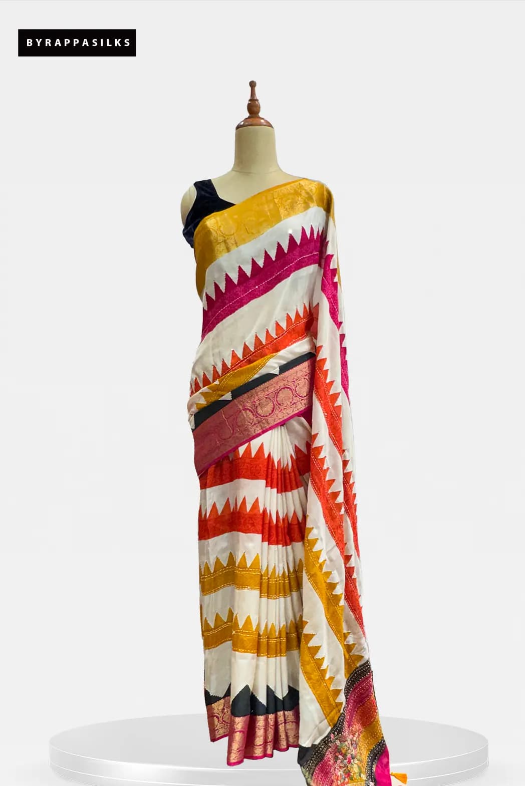 Fancy Saree Vibrant Off-White Multicolored Zigzag Temple Border QS301061