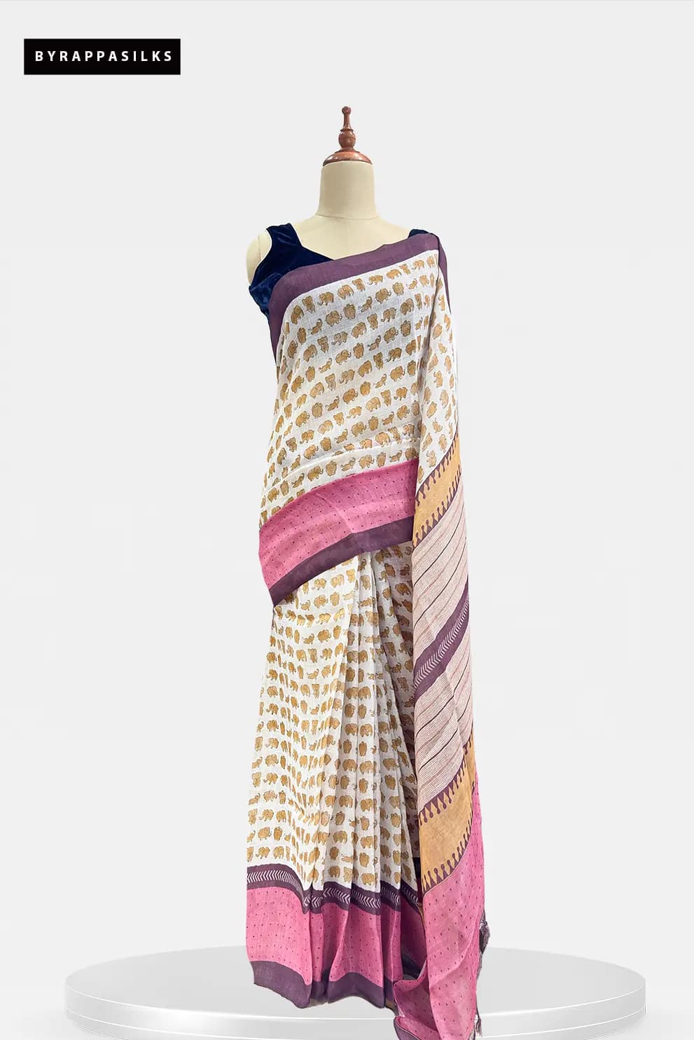 Linen Cotton Saree Elephant Print Mustard QS312011