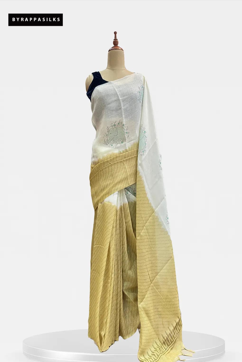 Daily Wear Linen Saree White & Mustard Yellow QS303120