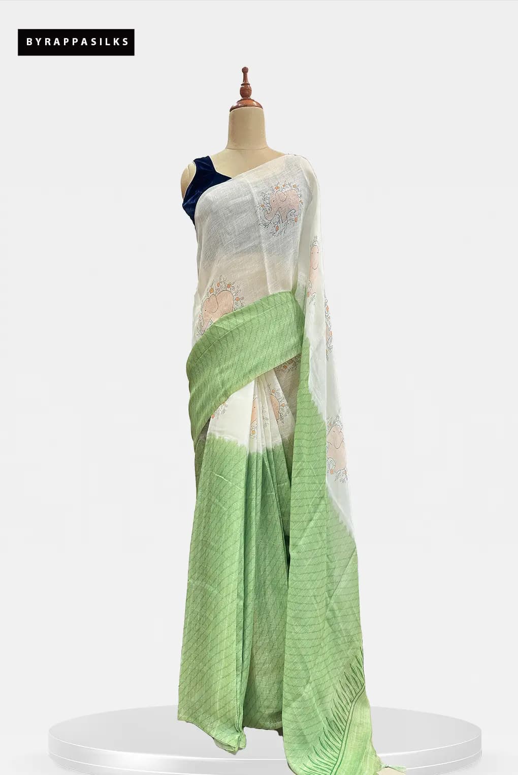 Daily Wear Linen Saree White & Green QS303120