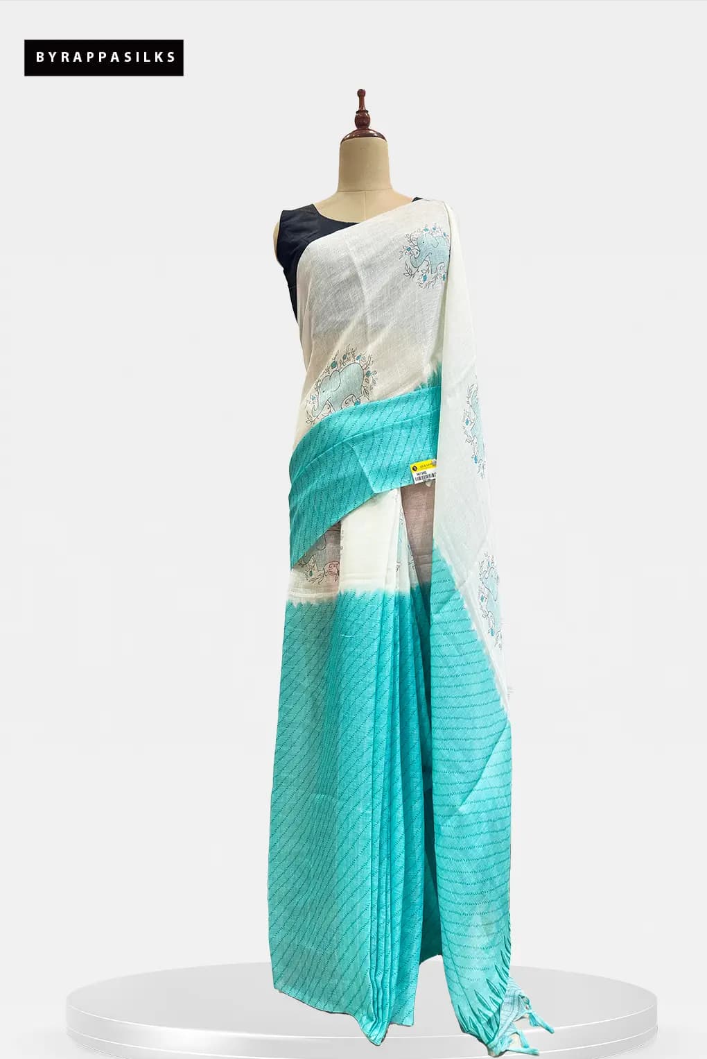 Daily Wear Linen Saree White & Teal Blue QS303120