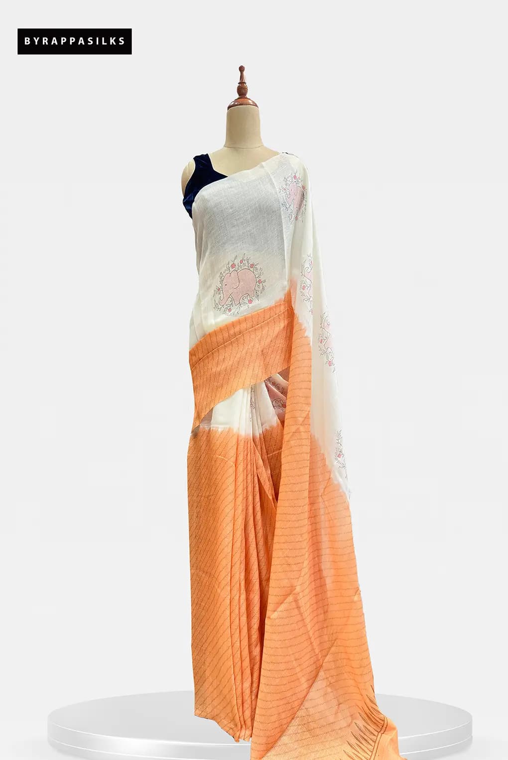 Daily Wear Linen Saree White & Orange QS303120