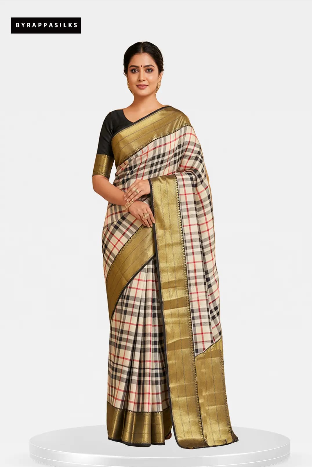 Pure Kanchipuram Burberry Checks Saree QS310215