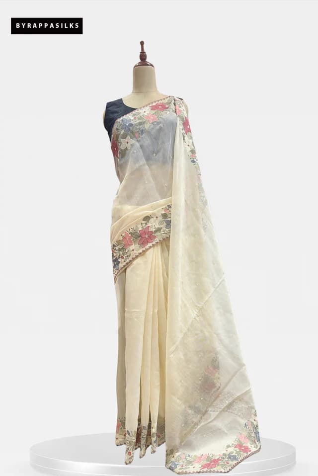 Organza Saree Embroidery Border Half White QS315108
