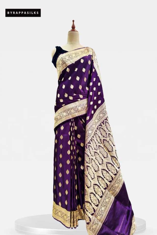 Pure Banaras Intricate Gold Zari Butta Royal Purple QS294215