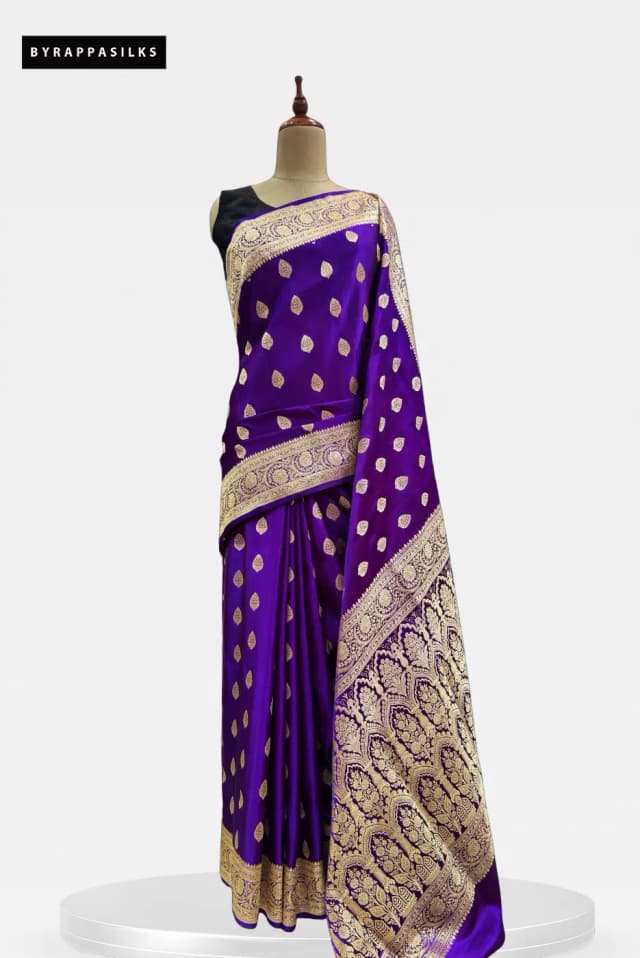 Pure Banaras Intricate Gold Zari Butta PurpleQS294206