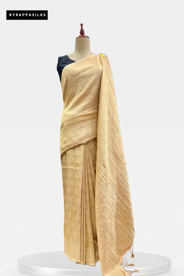 Semi Georgette Geometric Saree Beige-gold QS208241