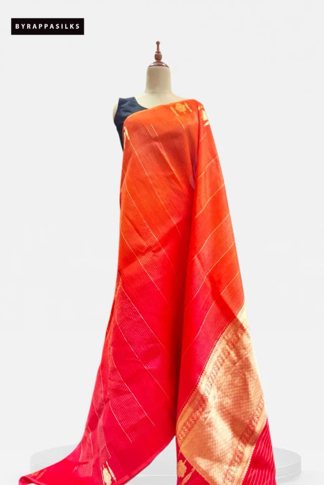 Pure Handloom Kora Saree Vibrant Orange & Pink AA201725
