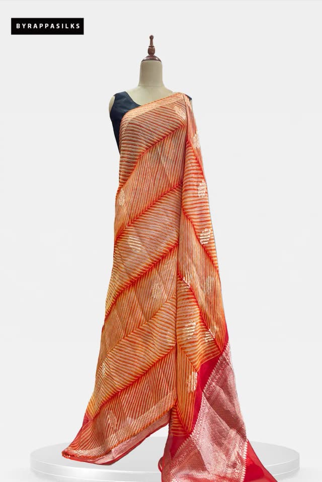Handloom Kora Saree Lemon Orange & Red AA201736