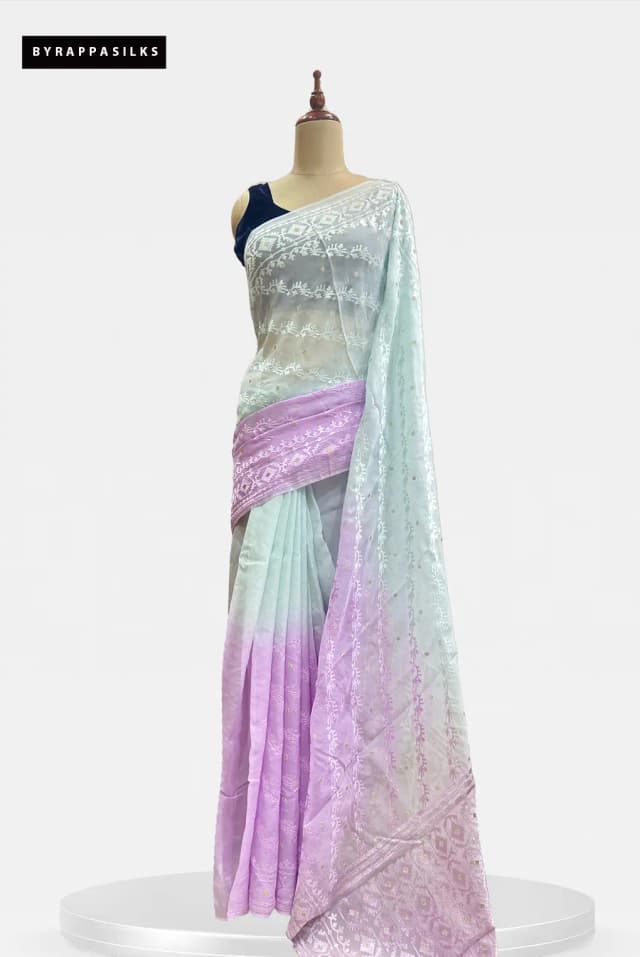Pure Organza Chikankari Floral Pastel Mint To lalic QS306206