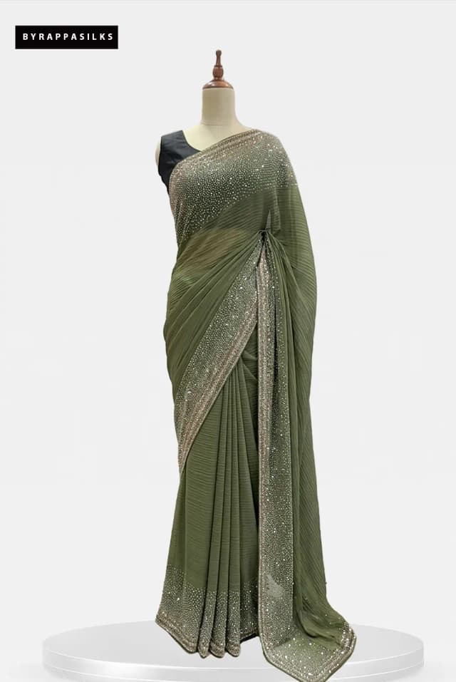 Fancy party Wear Saree Sage Green QS304774