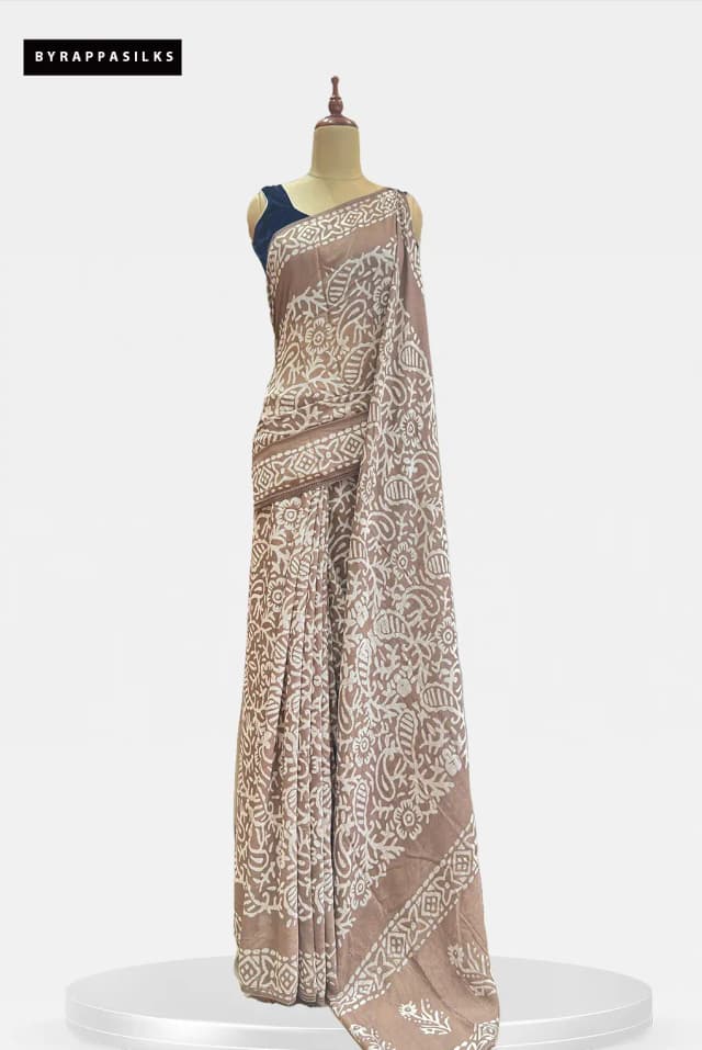 Mul Cotton Saree Block Batik Dusty Rose AA206575