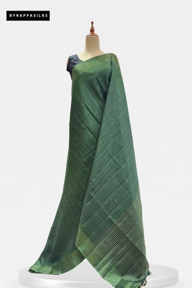 Semi Tussar Saree Dark Green AA206403
