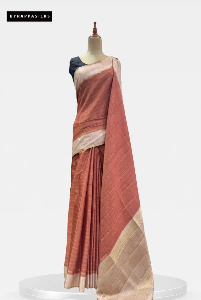 Semi Tussar Saree Terracotta Copper AA206390