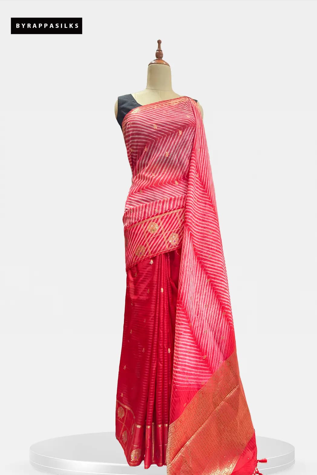 Banarasi Saree Leheriya Print Ruby Red & Pink QS319403