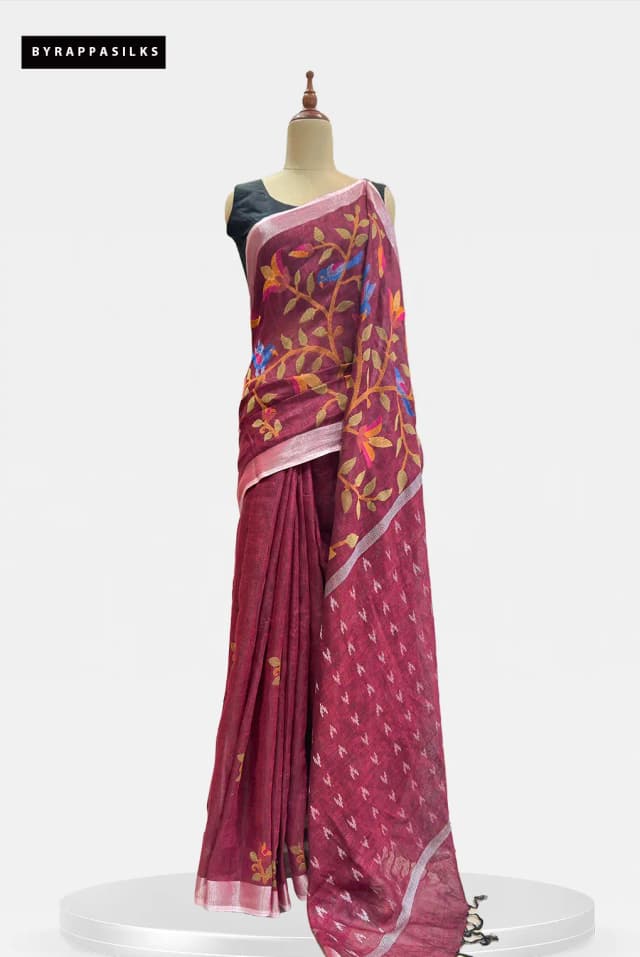 Cotton Saree Maroon Bird Design AA207916
