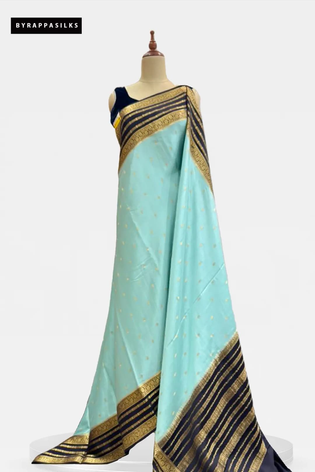 Pure Mysore Silk saree Sky Blue With Black AA208547