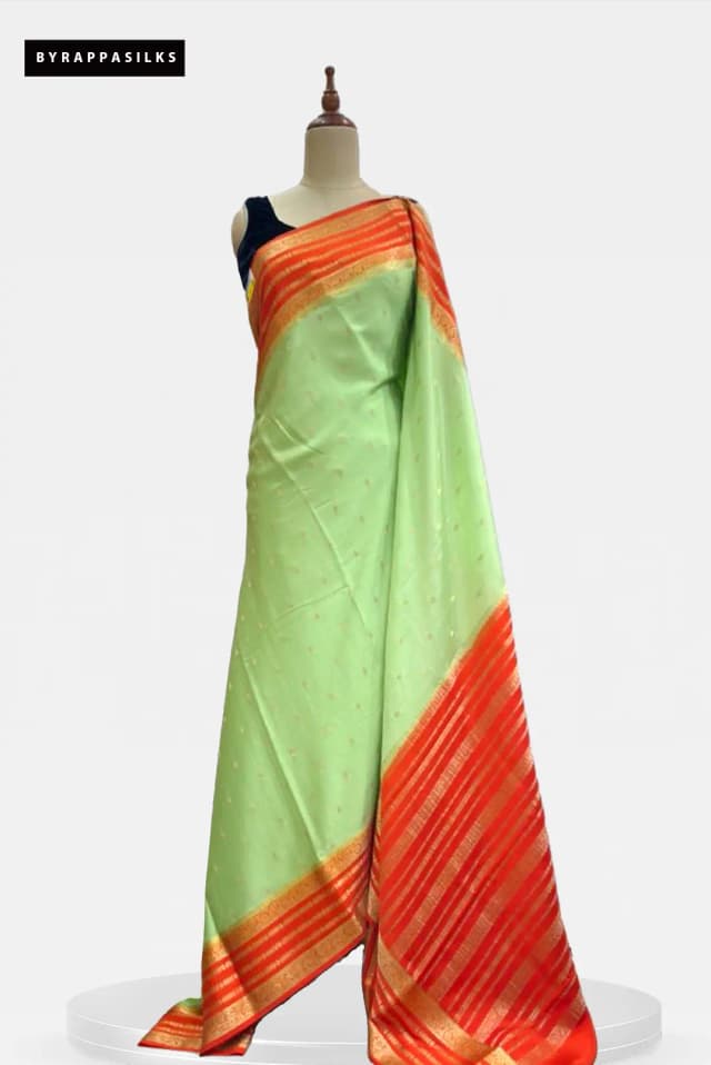 Pure Mysore Silk Saree Lime Green With Orange AA208547