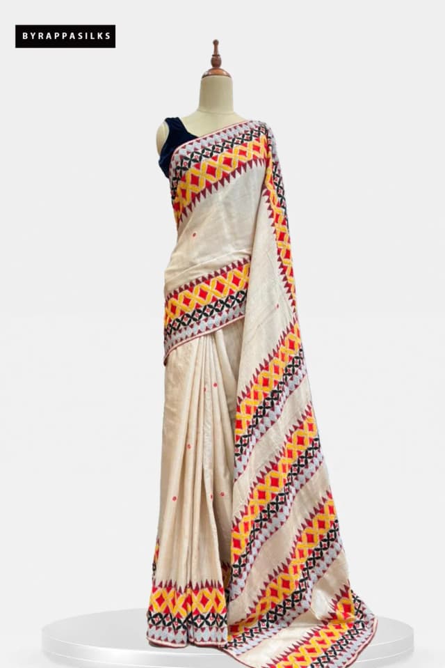 Pure Tussar Saree Kutch Work Beige AA204877