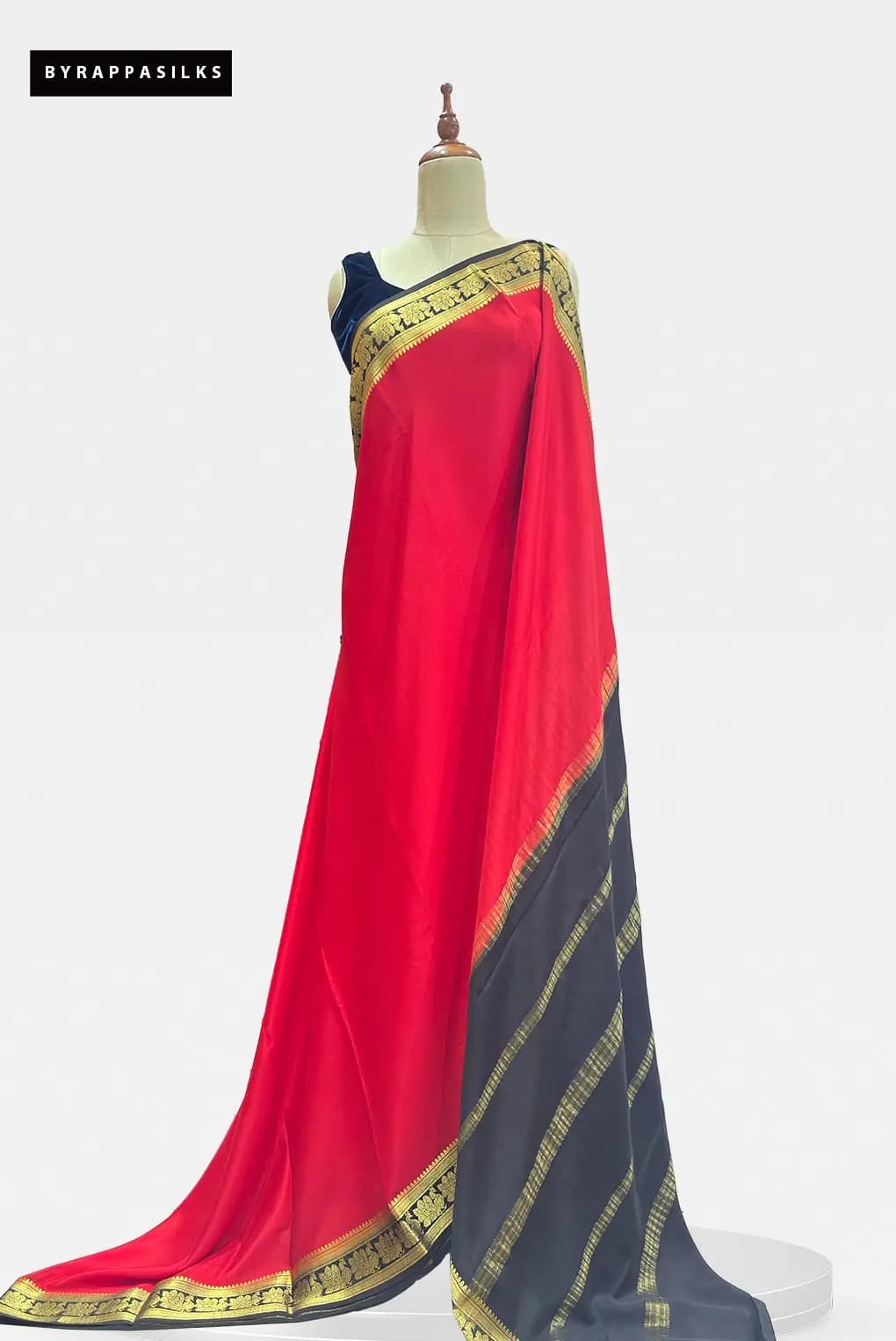 Pure Crape Silk Saree Red Black Border QS316983