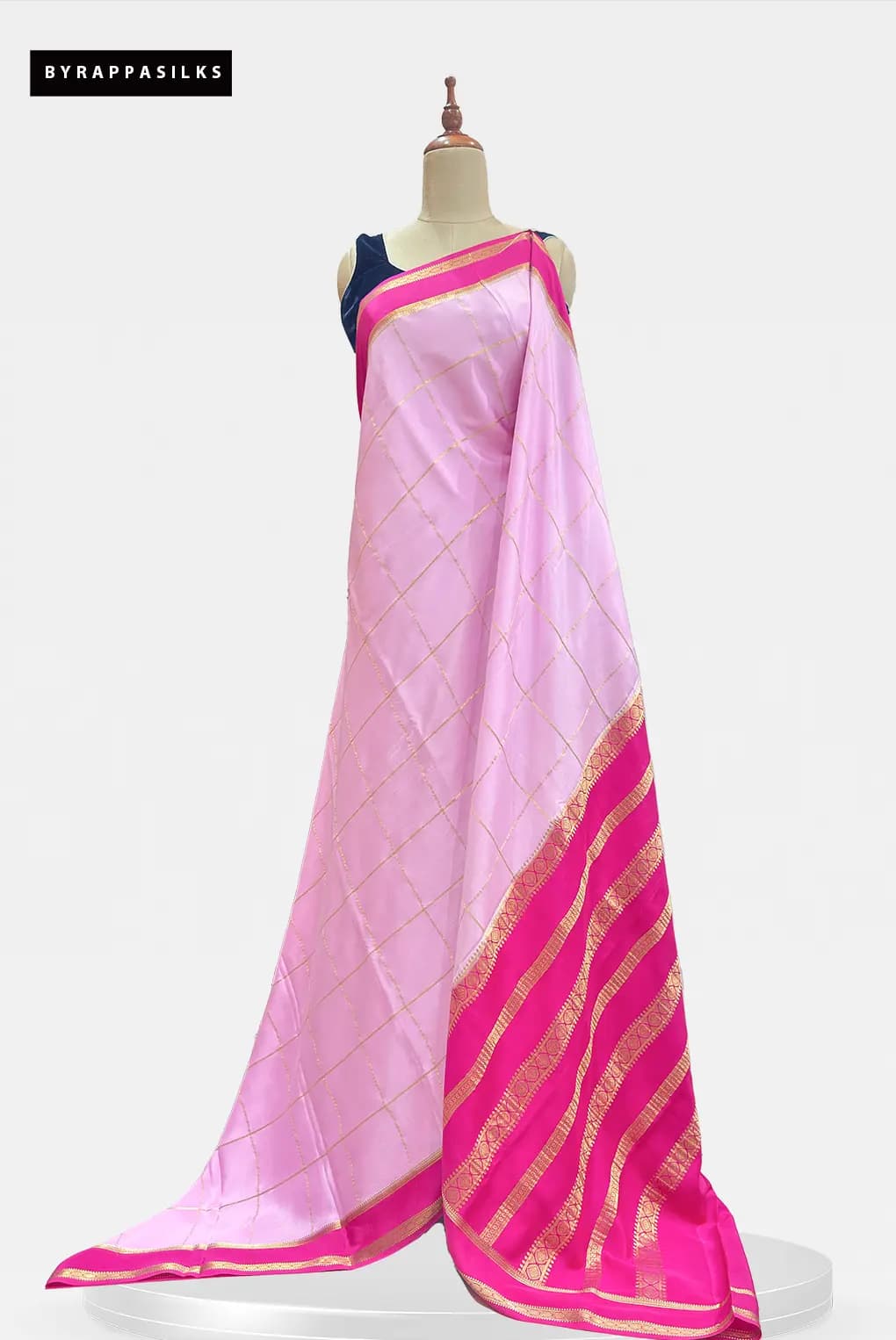 Pure Mysore Silk Saree Checks Baby Pink With Pink Border AA207608
