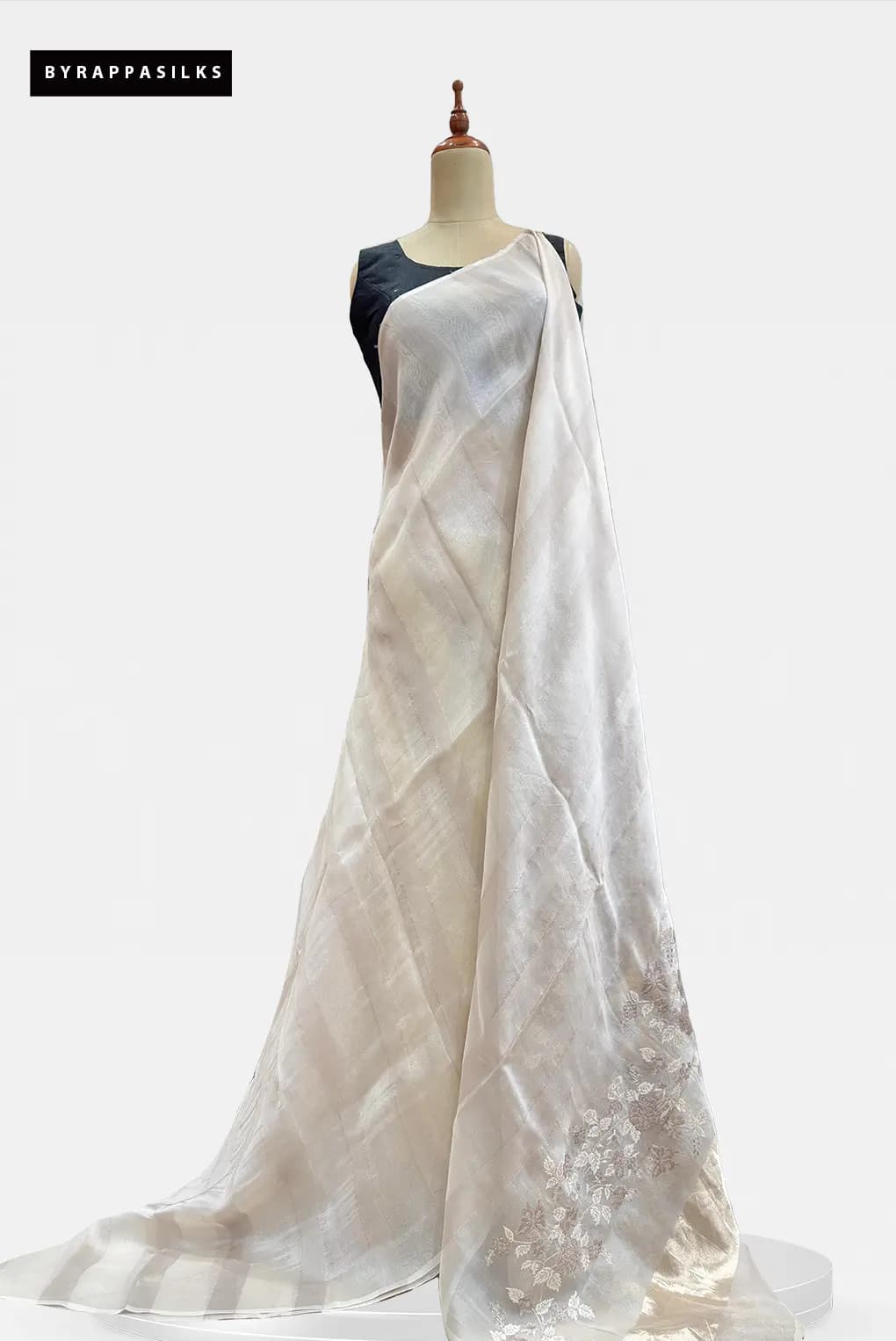 Pure Organza Saree Cream & Off-White Striped AA210846