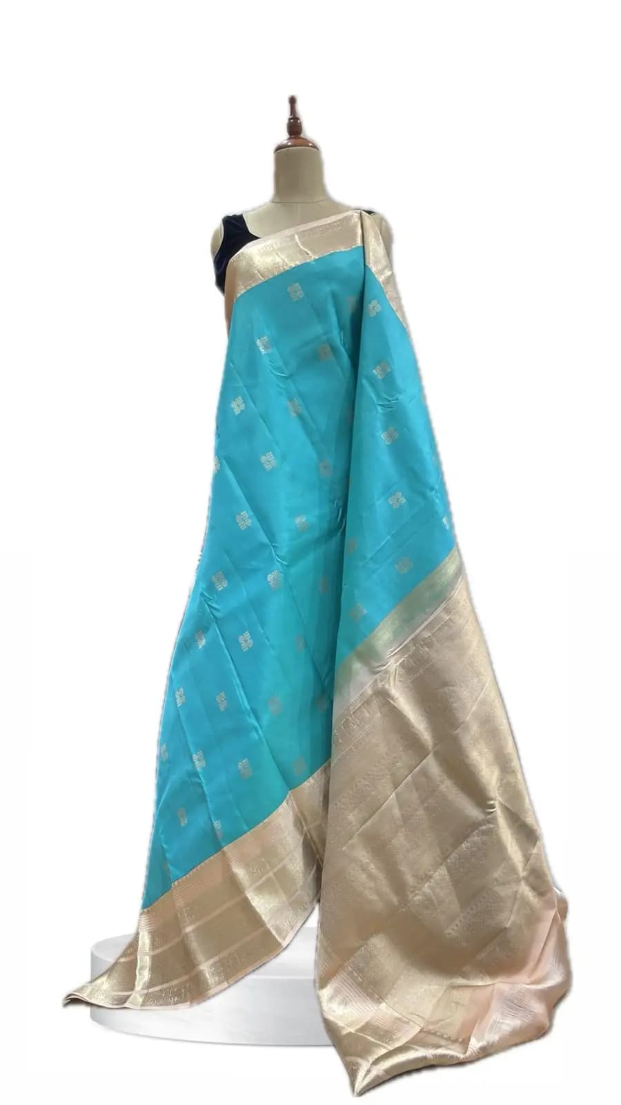 Semi Kanchivaram Aqua Blue with White Border AA209194