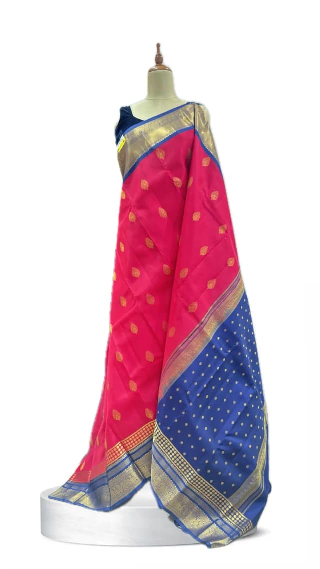 Semi Kanchivaram Pink with Navy blue Border AA209211