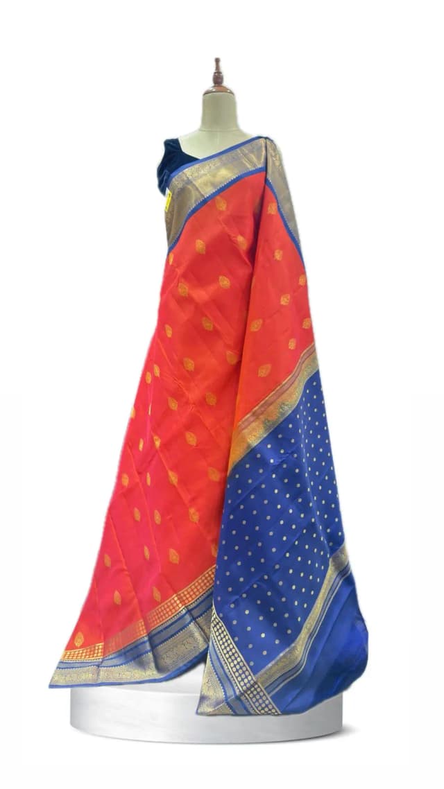 Semi Kanchivaram Red with Navy blue Border AA209211