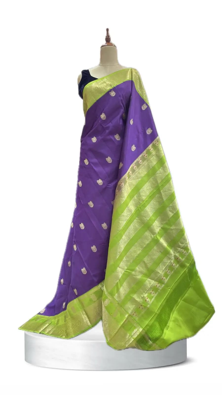 Semi Kanchivaram Purple with Parrot Green Border AA209196