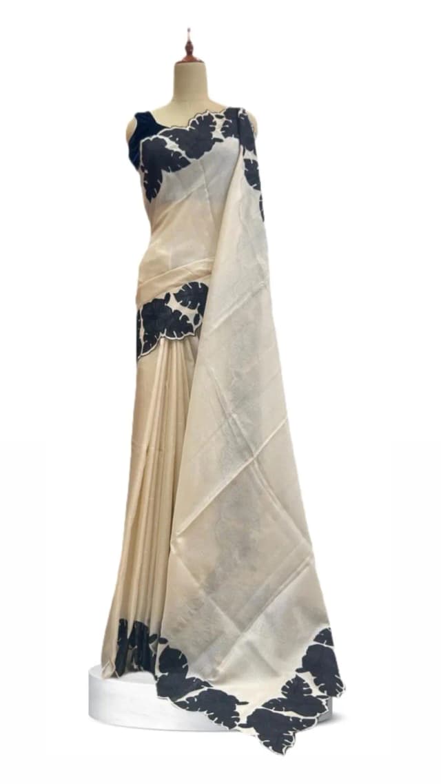 Kota Cotton Saree with Aplic work Elegant Being Organza Fabric with Black Cut work floral Border AA211363