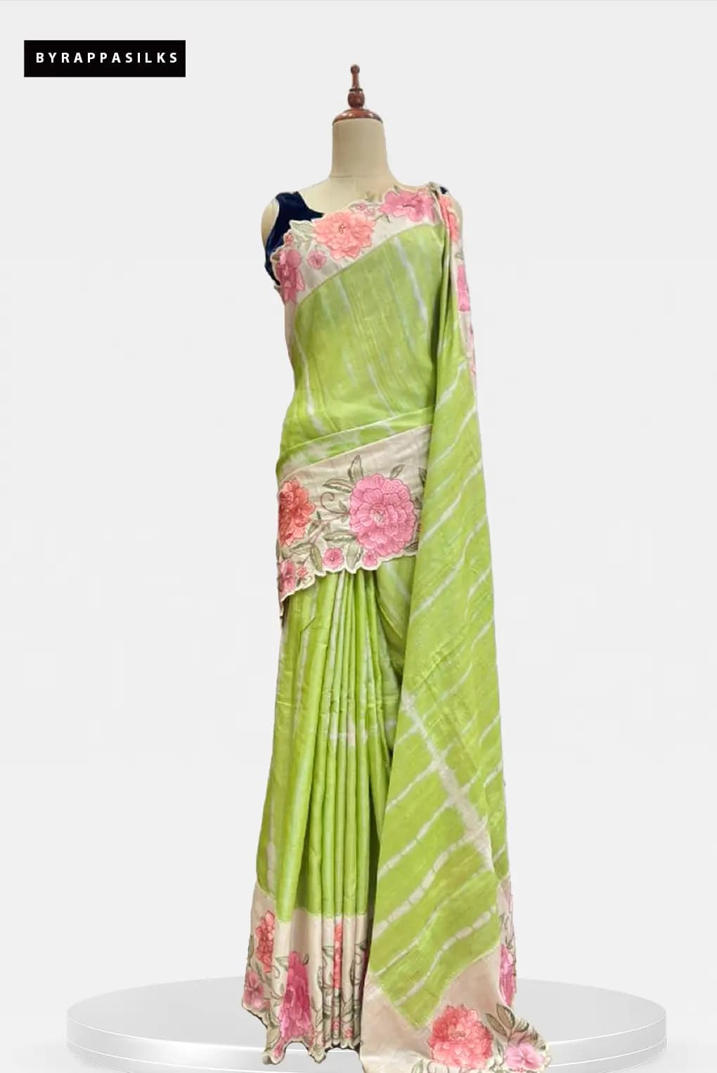 Pure Tusser Saree Green with Flower Design  QS283085