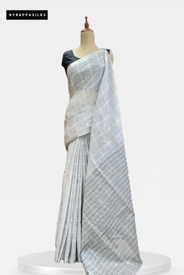 Linen Saree Silver Grey QS272490