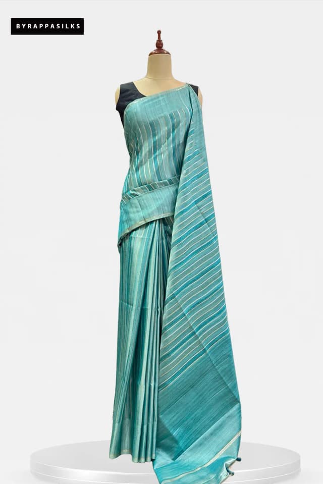 Semi Tussar Saree Turquoise Blue AA212851