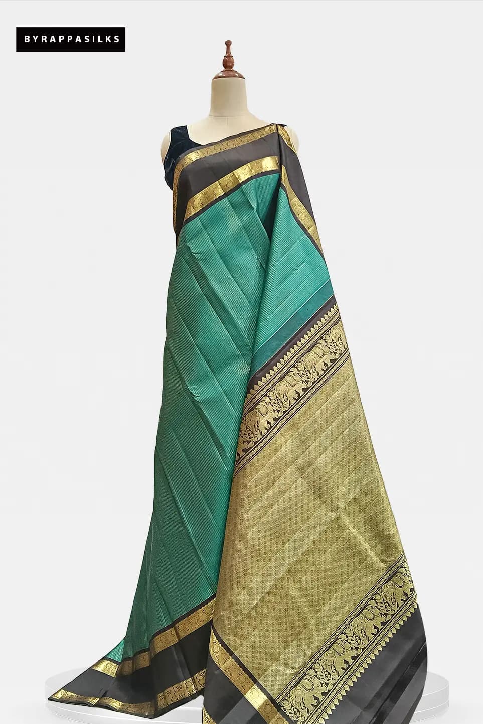 Pure Kanjivaram Saree Rama Green  with Black AA213869