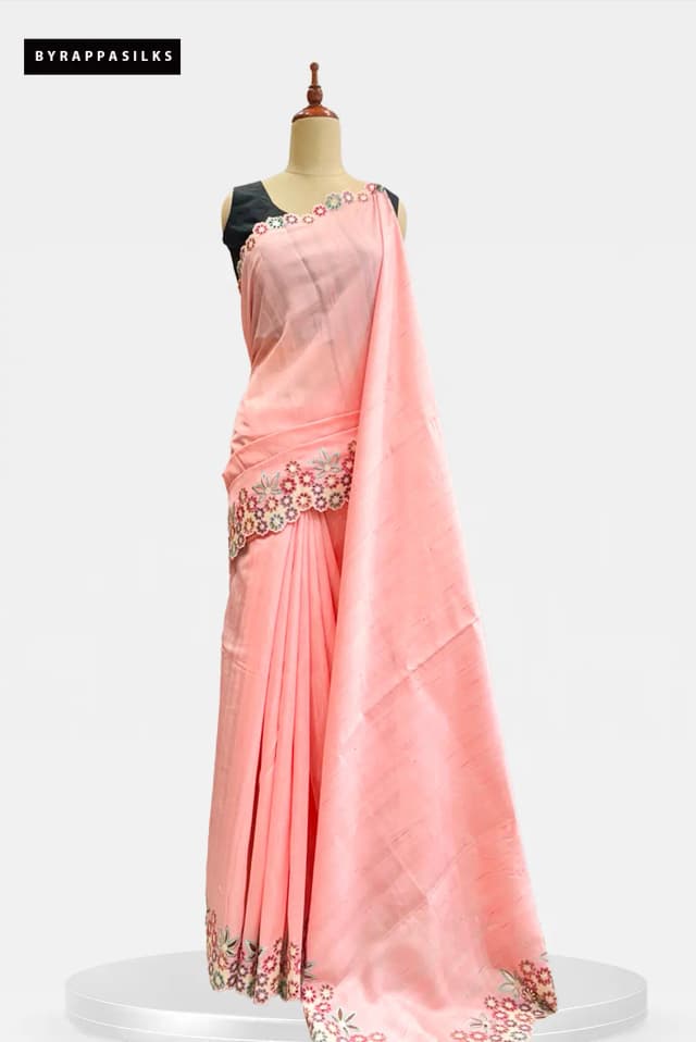 Semi Tussar Saree Cut Work Peach AA212761