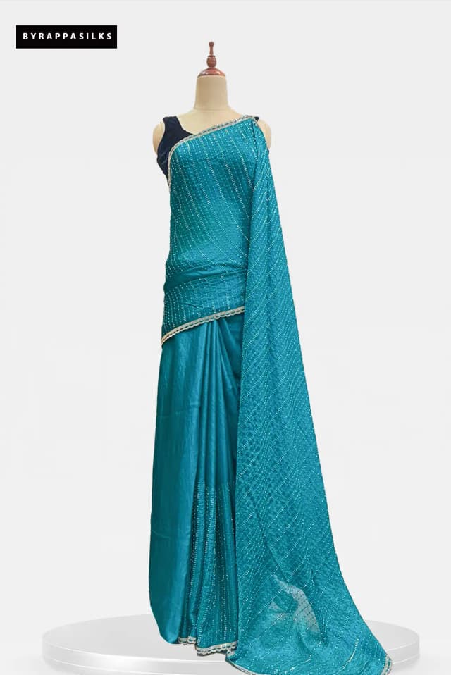 Cocktail Party Wear Elegant Turquoise Blue Sequin Saree AA212503